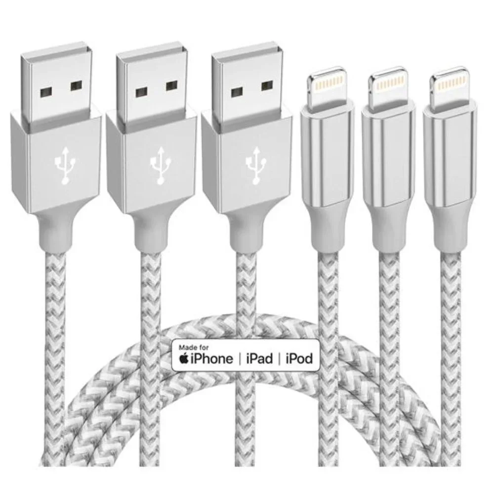 iPhone Charger 3 Pack 10 ft Apple MFi Certified Lightning Nylon Braided Cable